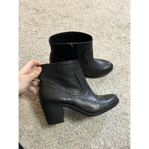 ARTURO CHANG Black Leather Chunky Heel Zipper Ankle Boot Sz 7.5